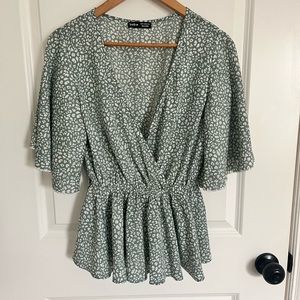 Green Smocked Blouse